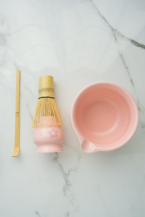 Matcha Tea Ceremony Set –  Pink Traditional 4-Piece Japanese Kit