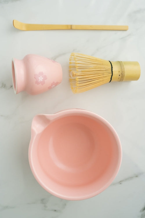 Matcha Tea Ceremony Set –  Pink Traditional 4-Piece Japanese Kit