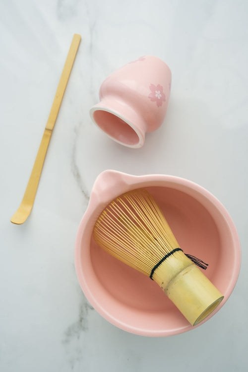 Matcha Tea Ceremony Set –  Pink Traditional 4-Piece Japanese Kit