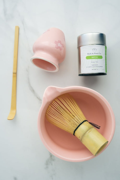 Matcha Tea Ceremony Set –  Pink Traditional 4-Piece Japanese Kit